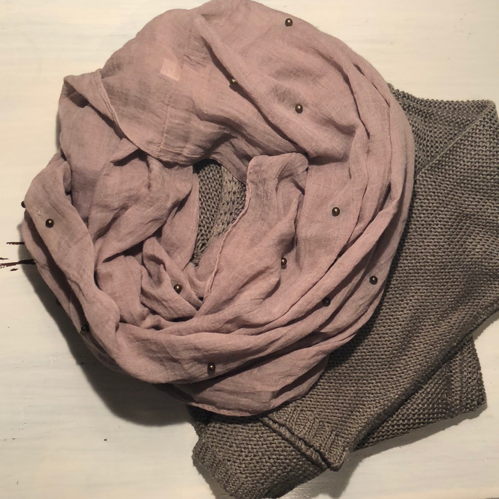 Tan infinity scarf with metal detail